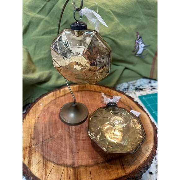 2 kugel style Trimsetter Christmas Maximus Mercury Glass Hexagon Jewel Ornament - Picture 1 of 11